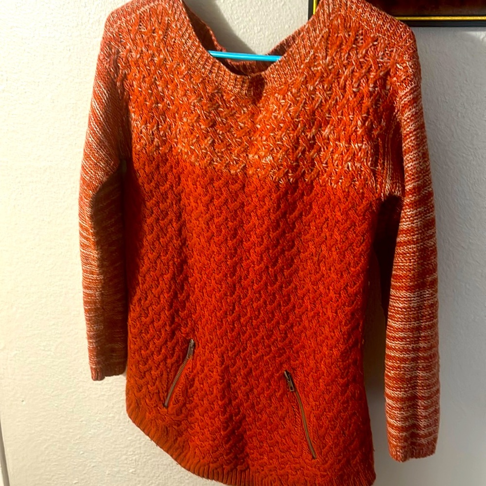 Brown w/white. size M 100% acrylic woman sweater.